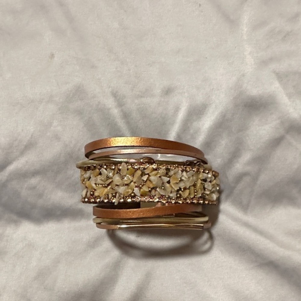 Elegant Gold and Tan Embellished‎ Bracelet